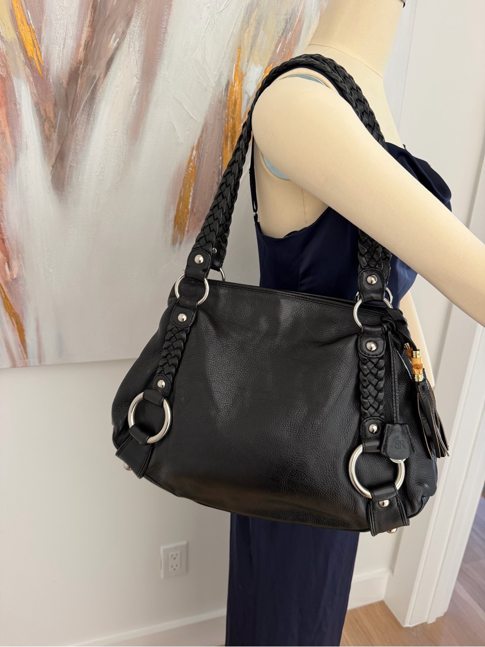 Banana Republic Black Braided-Handle Leather Shoulder Bag